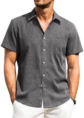 Alimens & Gentle Men's Linen Shirt Short Sleeve Button Up Shirt Wrinkle Free Casual Vacation Beach Summer