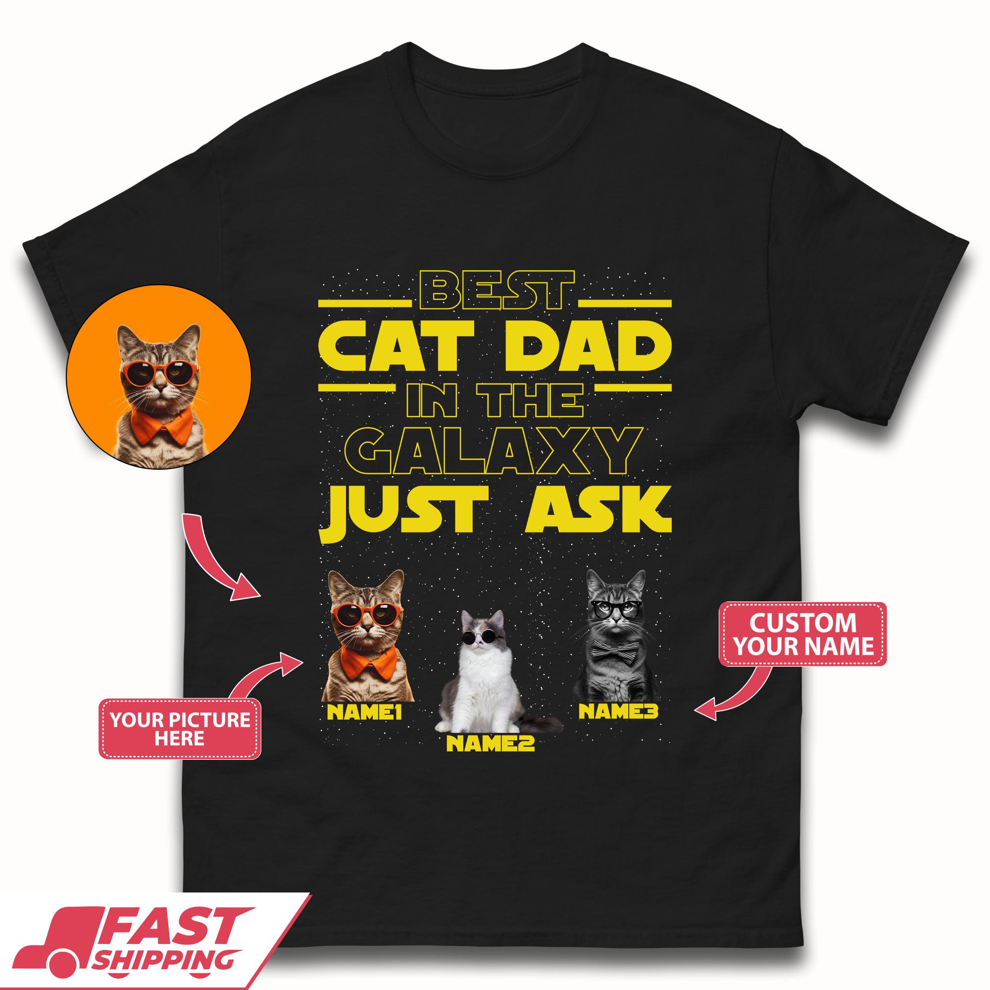 Personalised Best Cat Dad In The Galaxy Mens T-Shirt Womens Tops Tees M