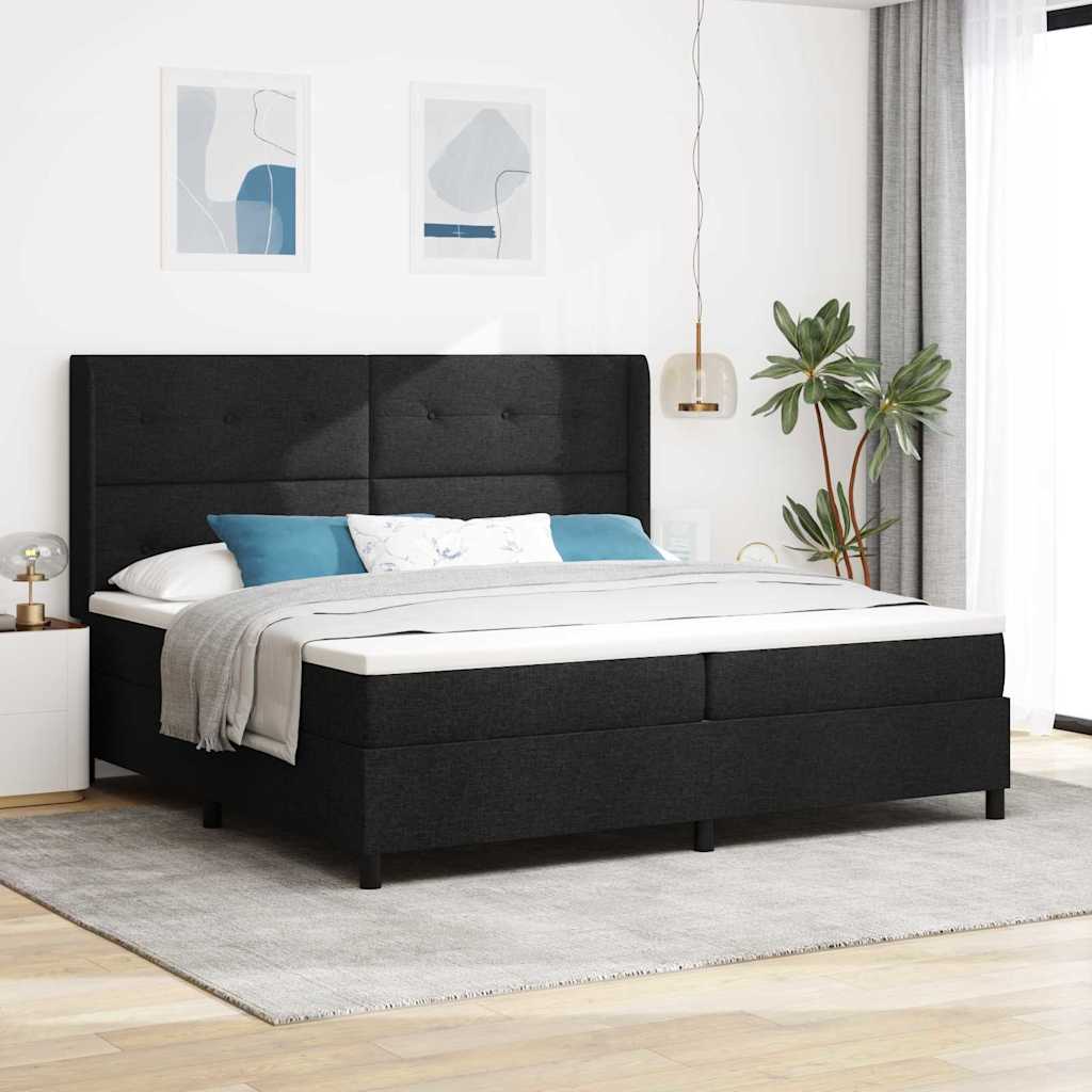 Box Spring Bed with Pillows Black 200 x 200 cm Fabric