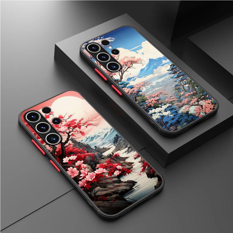 Japanese Landscape Cool Matte Case For Samsung Galaxy S24 S22 S23 S20 S21 FE S10 Plus Capa Note 20 Ultra 10 Lite Phone Fundas