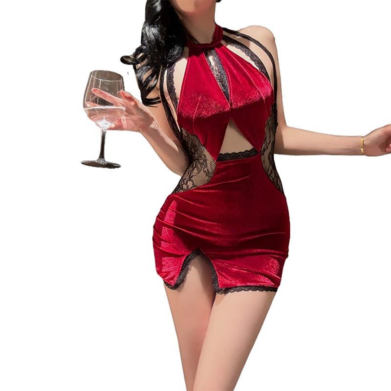 Sex underwear pure desire sexy classical cheongsam nightclub lace temptation temperament thin uniform no-take pajamas set
