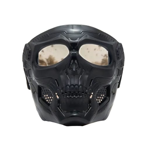 THREE RABBITS Skeleton Mask with Skull Face - Durable, Outdoor Sports, Training, Airsoft, Halloween Costume, Cool, Unique Skeleton Design (Black with