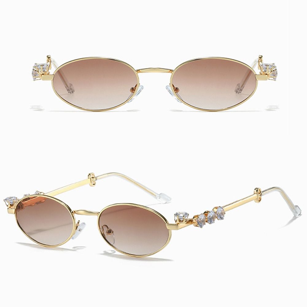 Y2k Rhinestone Sunglasses INS Oval Women Sunglasses Convenient Anti-Blue Light Spectacles  Travel