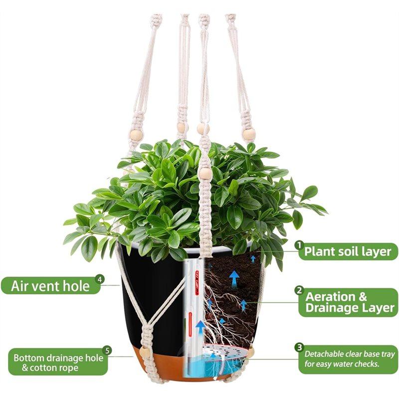 2025 Trend Self-Watering Hanging Planter 2-Pack, 34-Inch Macrame Hanger Plant Pot For Indoor& Outdoor With Drainage