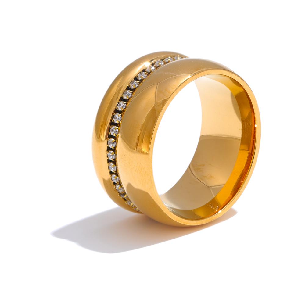 

Yhpup Stylish Stainless Steel Round Cubic Zirconia Wide Ring 18K PVD Gold Color Plated Temperament Jewelry 8