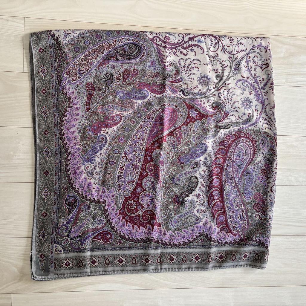 Used ETRO scarf green purple pink beige paisley pattern paisley made in Italy