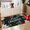 Non-Slip Machine Washable Christmas Rug Suitable for Entryway, Bathroom & - White Poinsettia Holly Berry Floor Mat with Merry Christmas, Minimalist Mo