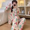 Sweet Cute Print 2 Piece Women's Pajamas Set Casual Warm Soft Sleepwear Women's Pajamas Autumn Winter