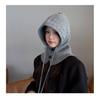 Korean balaclava hat for women, winter warm hat with integrated neck warmer, couple's style, ear protection, knitted wool hat
