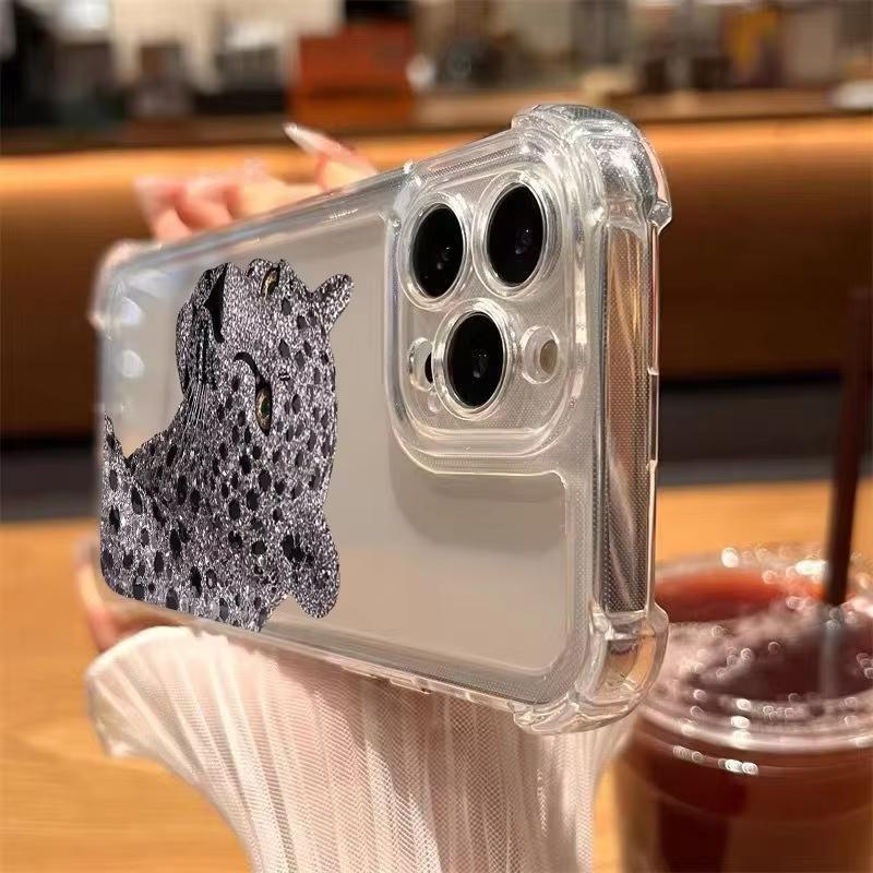 Phone Case For iPhone 17 16 15 14 13 12 11 Pro Max XR XS X 16 Plus 17 Air Leopard Pattern Transparent Shockproof Bumper Cover