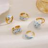 Blue Flower Enamel Drip Oil Ring Vintage Adjustable Blue And White Porcelain Ring Chinese Style Copper Irregular Opening Ring