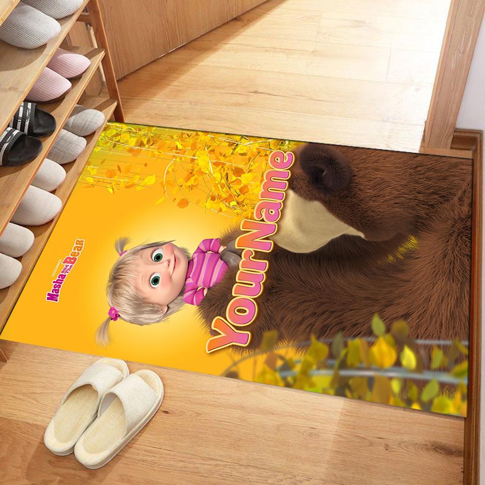 Masha Bear Customize Text Floor Rug Office Rug Design for Study Room Game Room Decorate Room Entryway Anti-slip Rug Decorate Offices