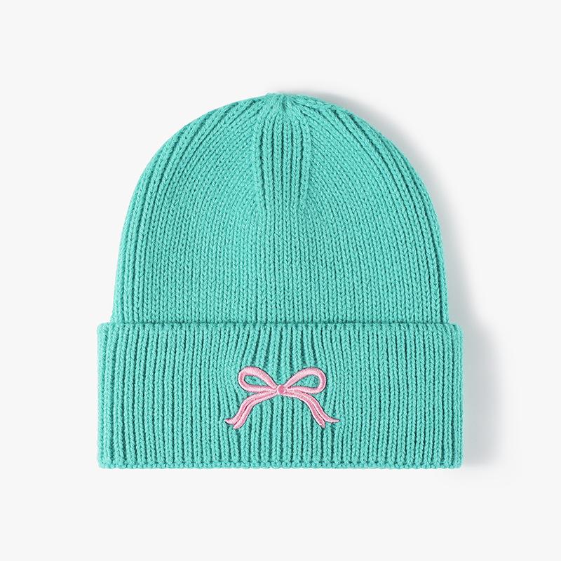 Winter Knitted Beanie Hat For Women Bow Embroidery Beanies Cap Fashion Ski Warm Korean Style Skullies Caps Hip Hip Casual Y2K Pullover Cap