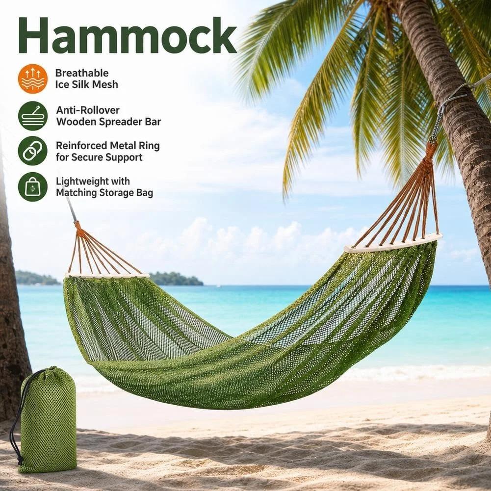 Hammock Without Stand, Portable Lightweight Camping Hammock with Tree Straps Storage Bag, Outdoor Rope Hammock Replacement for Travel