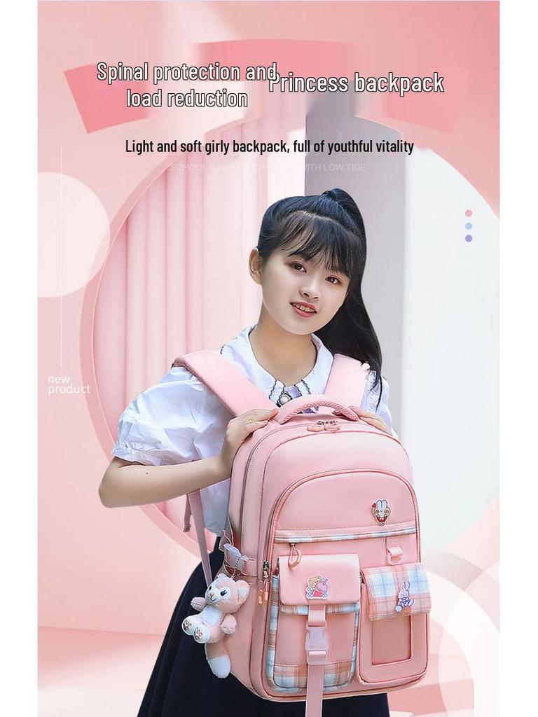 Leichter Kinderrucksack mit Rückenschutz, Klassen 1-6, Doppelschulter, Großes Fassungsvermögen, Handgriff