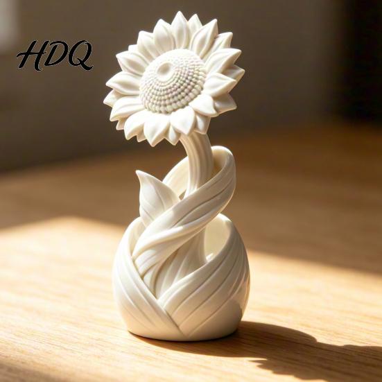 Mini White Flower Decor 3D Printed Sunflower Ornament Nordic Style Matte Desk Decor Artistic Sculpture Aesthetic Table Shelf Decoration Minimalist