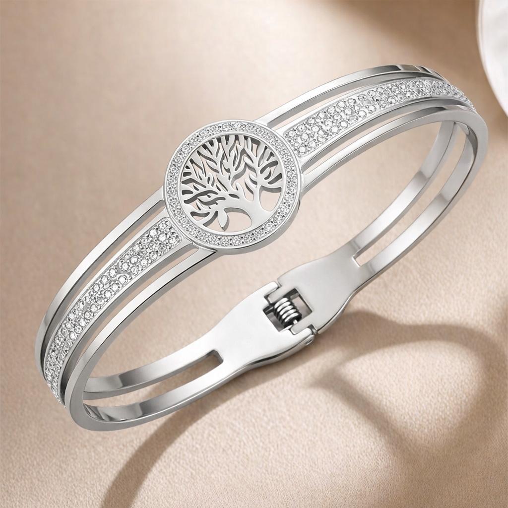 SILVER Bracelet with Cubic Zirconia Tree of Life Women' Elegant DIAMOND