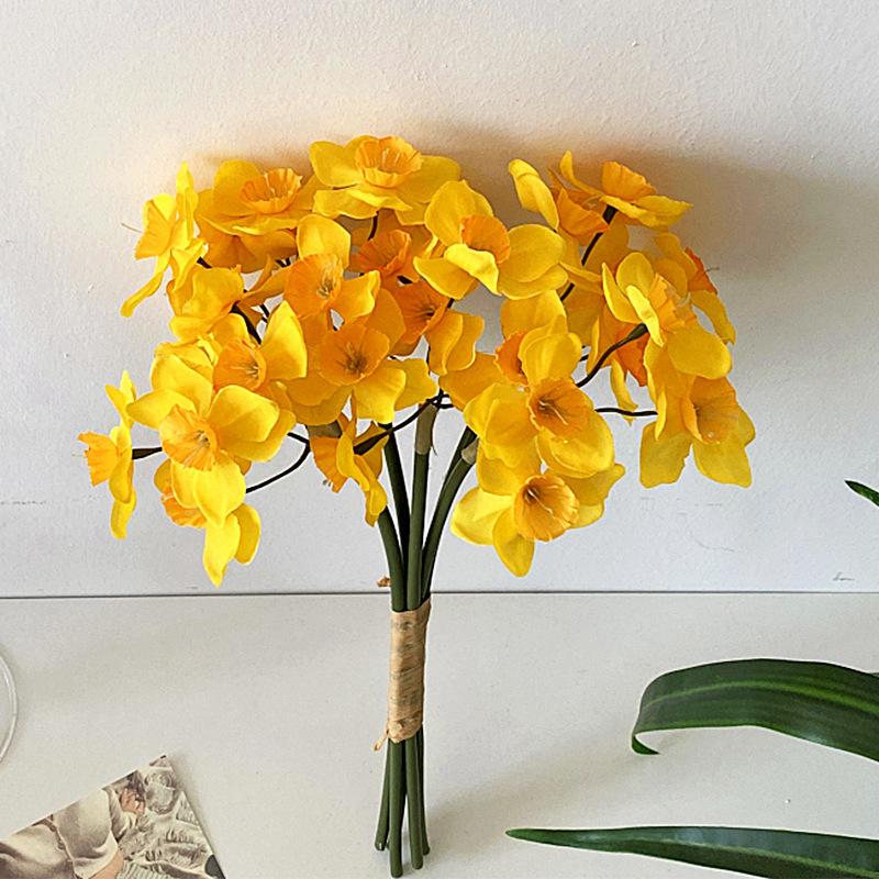 6 Stems Daffodils Artificial Flowers Real Touch Fake Narcissus Flower Silk Spring Fake Flowers Wedding Floral Decor Bouquet
