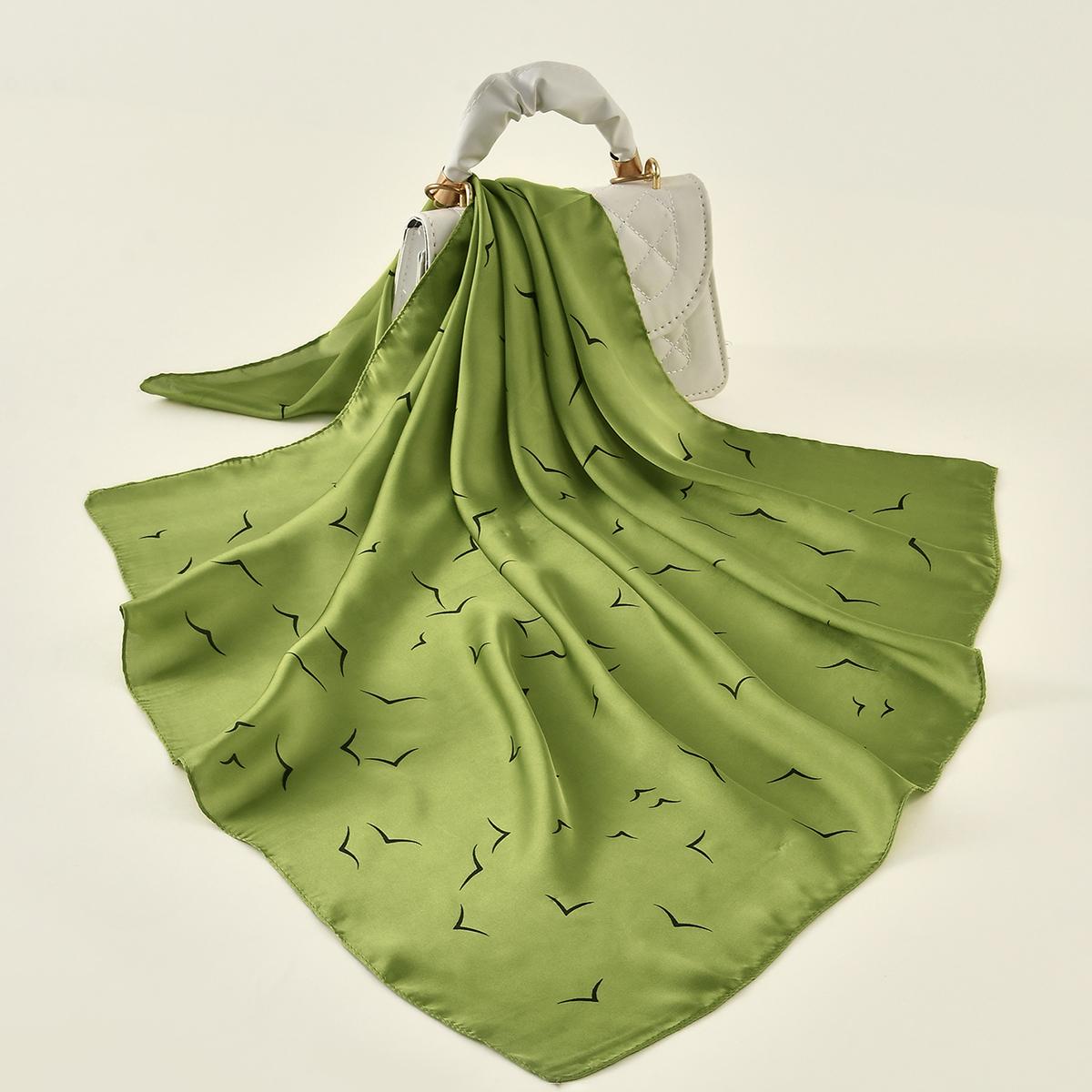 

70*70cm Simple Seagull Printed Square Scarf Stylish Imitation Silk Satin Shawl Spring Autumn Thin Sunscreen Headscarf For Women