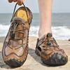 Men Outdoor Hiking Sandals Handmade Summer Beige Roman Sandals Retro Wide Close Toe Grey Beach Water Shoes Plus Size