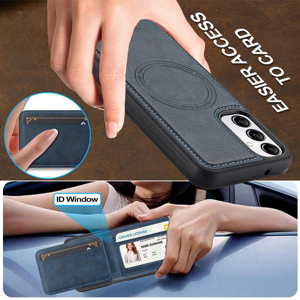 For Samsung Galaxy A14 4G/5G Magnetic Case Detachable Card Holder Leather+TPU Mobile Cover