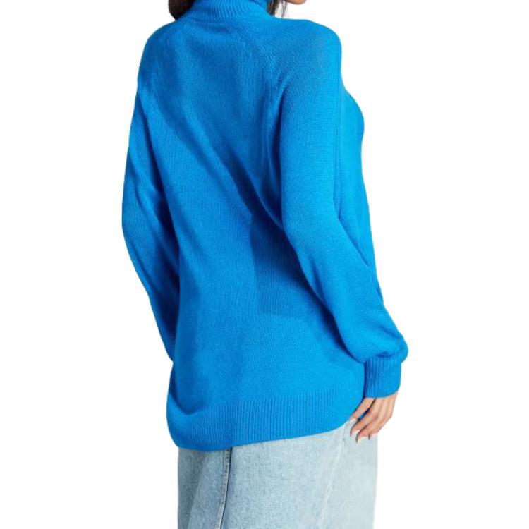 Adidas Blue Version Knit Sweater Solid Color Loose High Neck Pullover Long Sleeve Women sweater IL8535