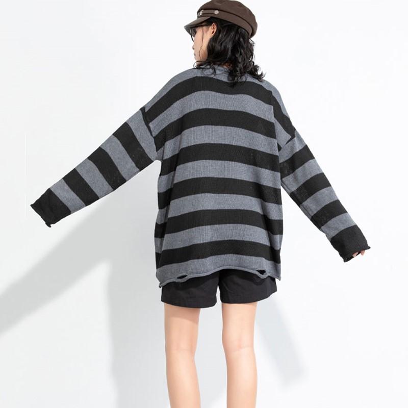 Gestrickt lässig übergroß vintage Streifen locker Frühling Herbst Pullover Damenpullover