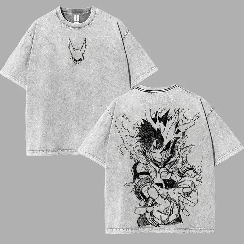 Hot Anime My Hero Academia Midoriya Izuku Deku Clothing Men Women Tshirts Washed Cotton Tee Retro T-shirt Harajuku Male T Shirt
