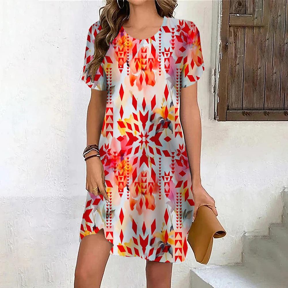Fashion 3D Print Summer Dress Loose Casual Short Sleeve O-Neck Mini Dress