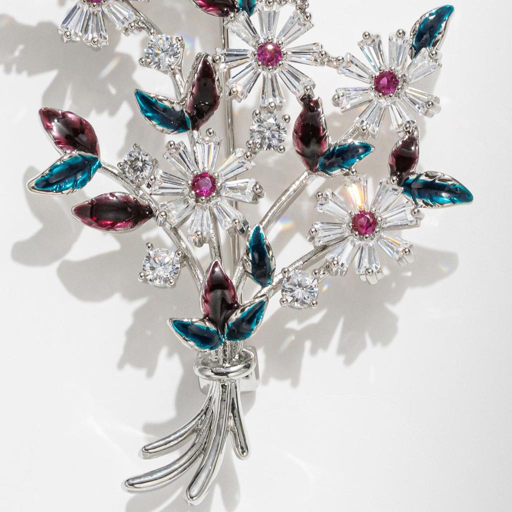 Exquisite Silberner Blumenstrauß Brosche: Elegantes Valentinstagsgeschenk