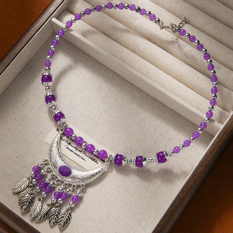 

Этнический стиль Красочный бисерный налобный аксессуар для волос с кисточкой по центру лба и бровей, в тибетском стиле, ретро колье-ожерелье и головной убор фиолетовый