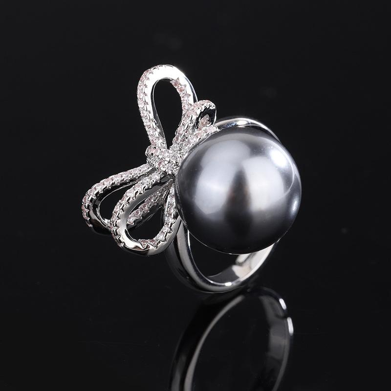 Jewelry Copper Bottom Gold-Plated Inlaid Gray Bead Bow Diamond-Set Female 14Mm