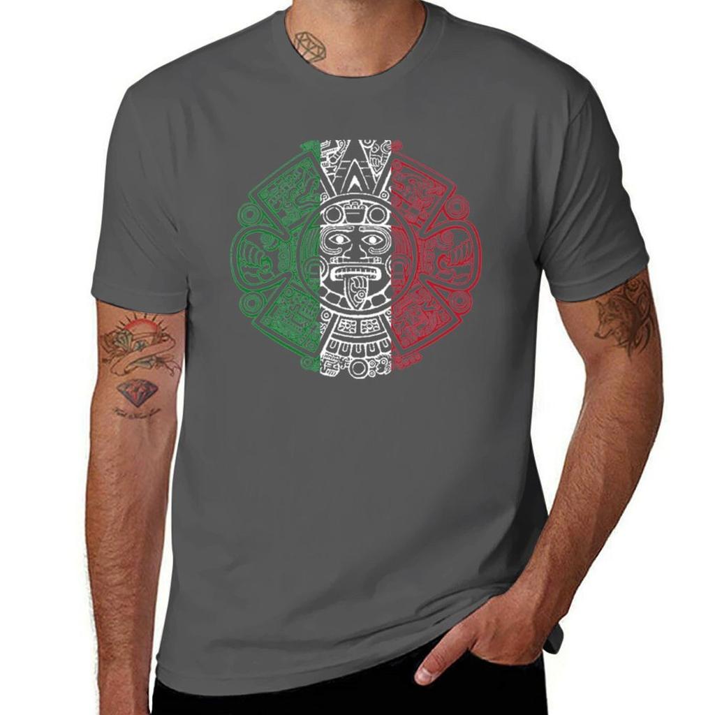 Aztec Mexican Flag Calendar Chicano Art T-Shirt T Shirts Designer T Shirt for Man T-Shirt