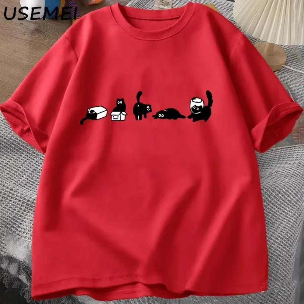 2025  Mood Cats T-Shirts Oversized Cat Mom Tee Funny  Short Sleeve Cat Lovers T Shirt Casual O Neck Summer Tops