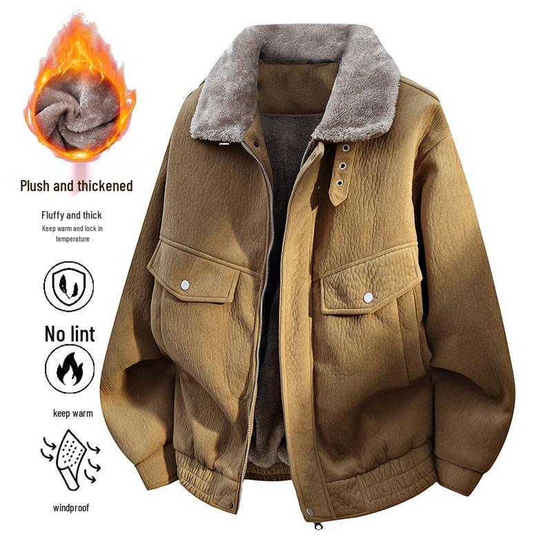 Herren Fleece-gefütterte Jacke mit Pelzkragen - Große Größen Herbst/Winter Warme Arbeitskleidung Oberbekleidung