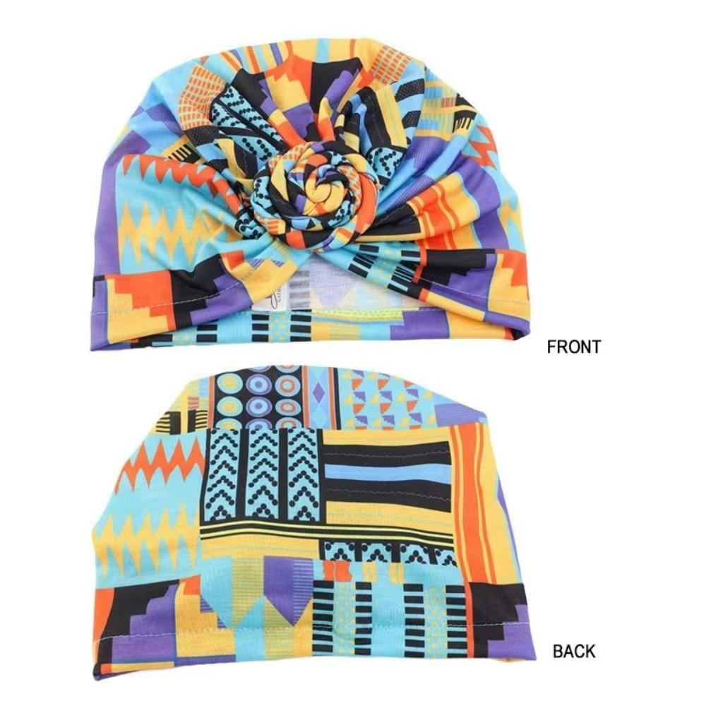 New Floral African Knot Turban Beanie Pre Tied Front Knot Elastic Head Wrap Elegant Women Chemo Cap Bandana Headwear