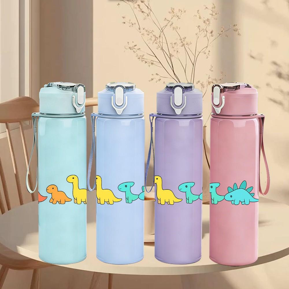 1PC Pastel Colorful Dinosaurs 750ml Color Plastic Sports Water Bottle Leakproof Flip Straw Lid Suitable for Sports Office Home Use