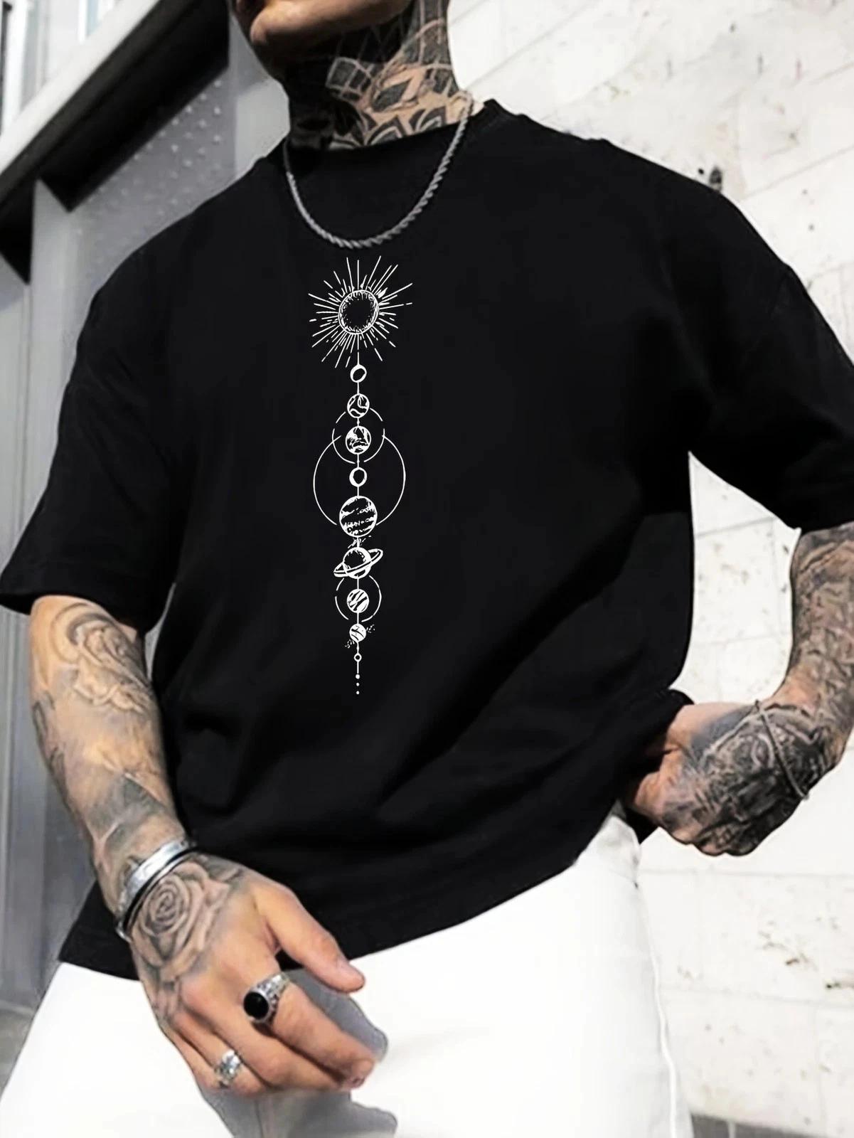 Solar System Celestial Graphic T-Shirt Minimal Space Aesthetic Unisex Tee 2XL