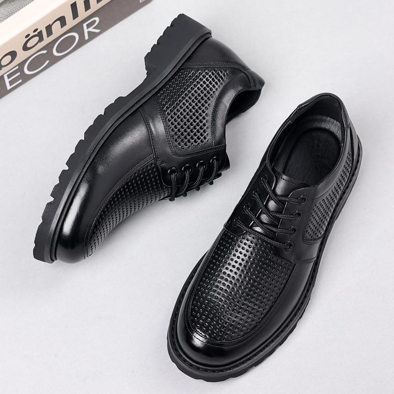 Casual leather shoes men's low-top first-layer cowhide breathable sandals business dress hollow cool leather shoes men