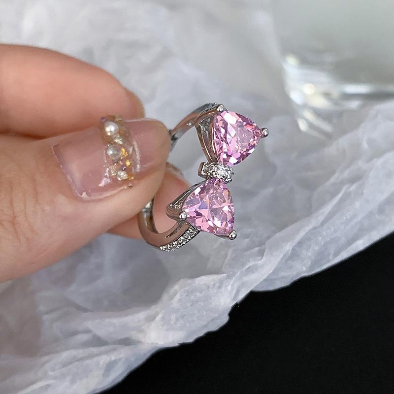 Y2K Rosa Kristall Schleife Zirkon Ringe für Damen Mode Süß Liebenswertes Mädchen Offen Verstellbarer Ring Kpop Party Schmuck Geschenk 2023