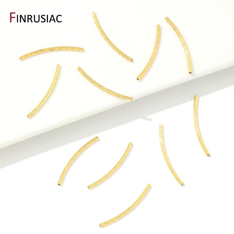 18K Gold Plated Brass Long Curved Twisted Tube Beads Accessories For Jewelry Making,Handmade DIY Jewellery Findings Components
