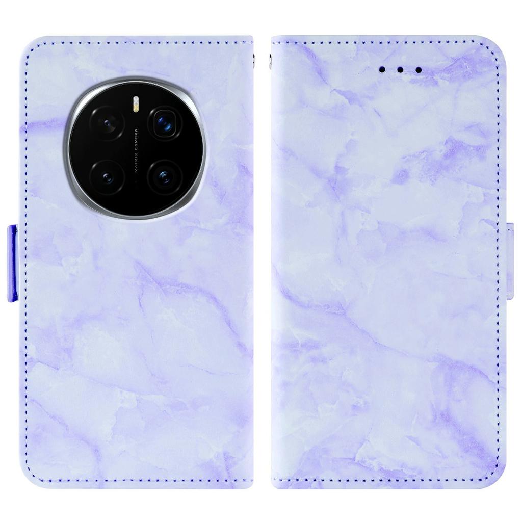 For Honor Magic7 Pro 5G Leather Case Marble Pattern Phone Wallet Stand Cover with Wrist Strap