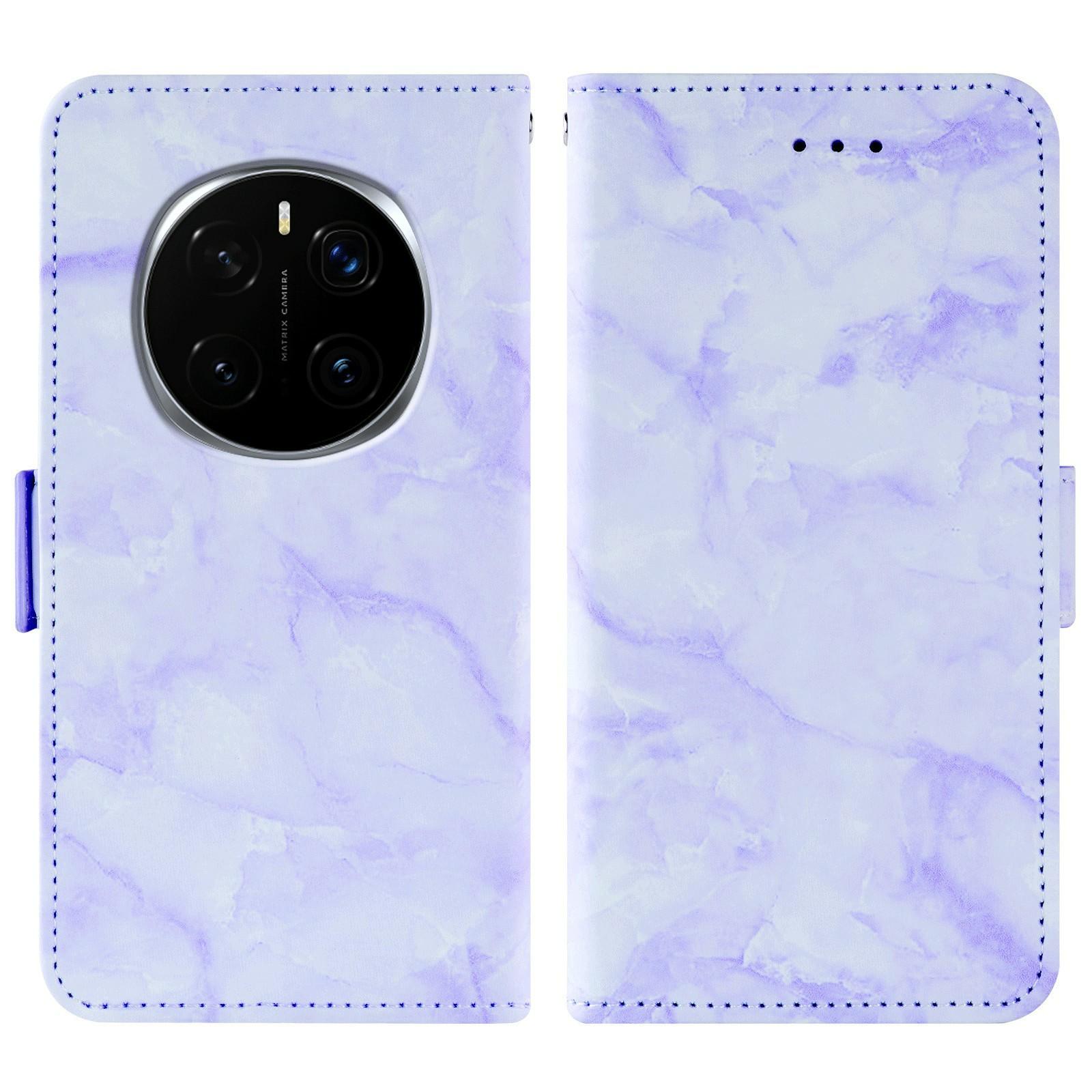 

For Honor Magic7 Pro 5G Leather Case Marble Pattern Phone Wallet Stand Cover with Wrist Strap