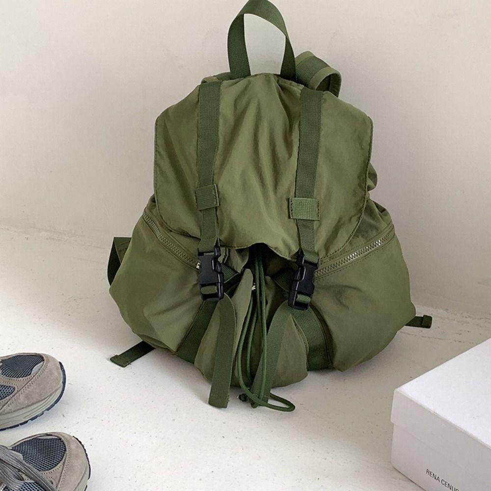 Solid Color Ruched Shoulder Bags Light Weight Student Schoolbag Drawsting Backpacks  Men Women