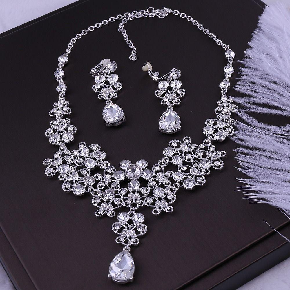 Crystal Earrings Necklace Set Exaggerate Women's Jewelry Fashion Rhinestone Jewelry Set Party