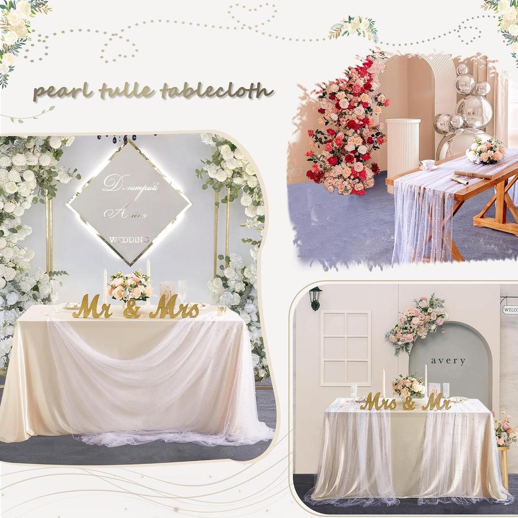 Table Runner Wedding Decorations White Table Cover Lace Fabric Table Cloth for Sequins Overlay Birthday Bridal Shower Party