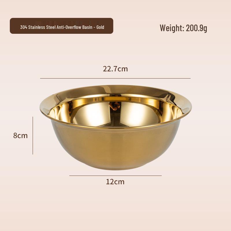 Gold 304 Stainless Steel Food Grade Bowl - Multipurpose Kitchen Basin for Salad, Soup, Vegetable Washing, Egg Beating, and Flour Mixing.
