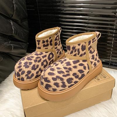 Leopard Damskie Futrzane Botki na Platformie Zimowe Płaskie Zamszowe Pluszowe Bawełniane Buty Marka Trend 2025 Ciepłe Codzienne Przytulne Botas Mujer
