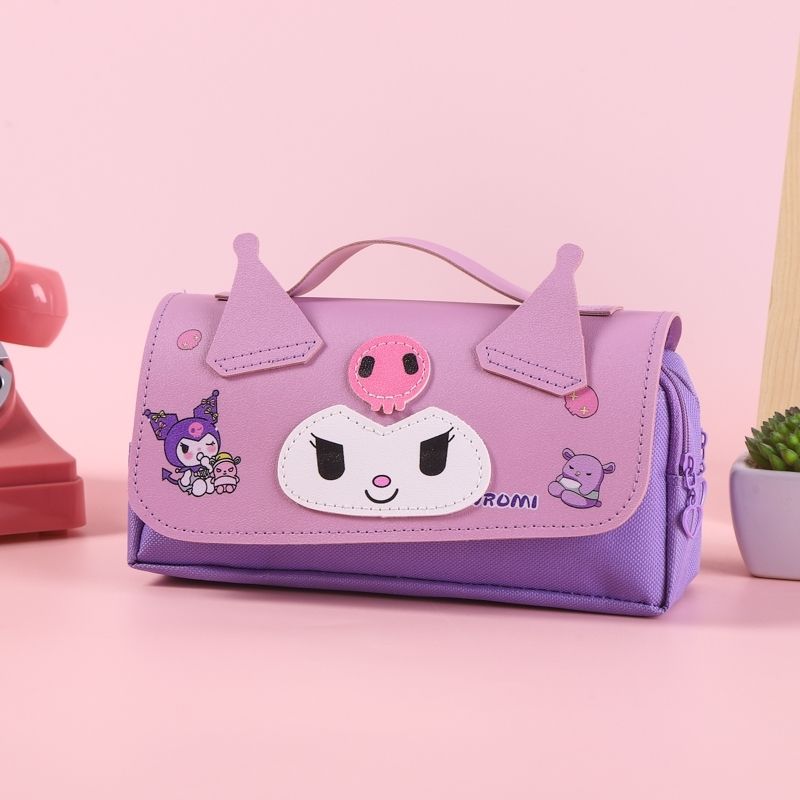 Sanrio New Three-layer Pencil Case Kuromi Cartoon Cute 3D Animation Printing Large Capacity Stationery Pencil Case