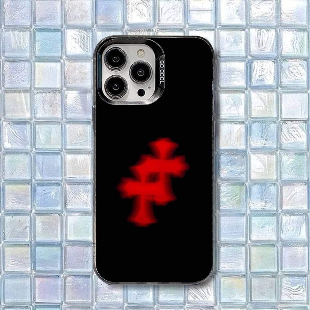 

Ins Retro Red Cross Art Phone Case For iPhone 17,16,15,14,13,12,11,Air,X,XR,Pro,Max,Plus IMD Silver Shell iPhone13mini
